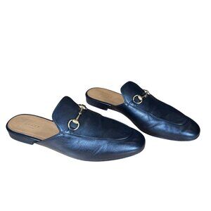 Gucci Princetown Horsebit Loafer Mule Black Leather Slip-On Flat EU 40.5 US 10.5